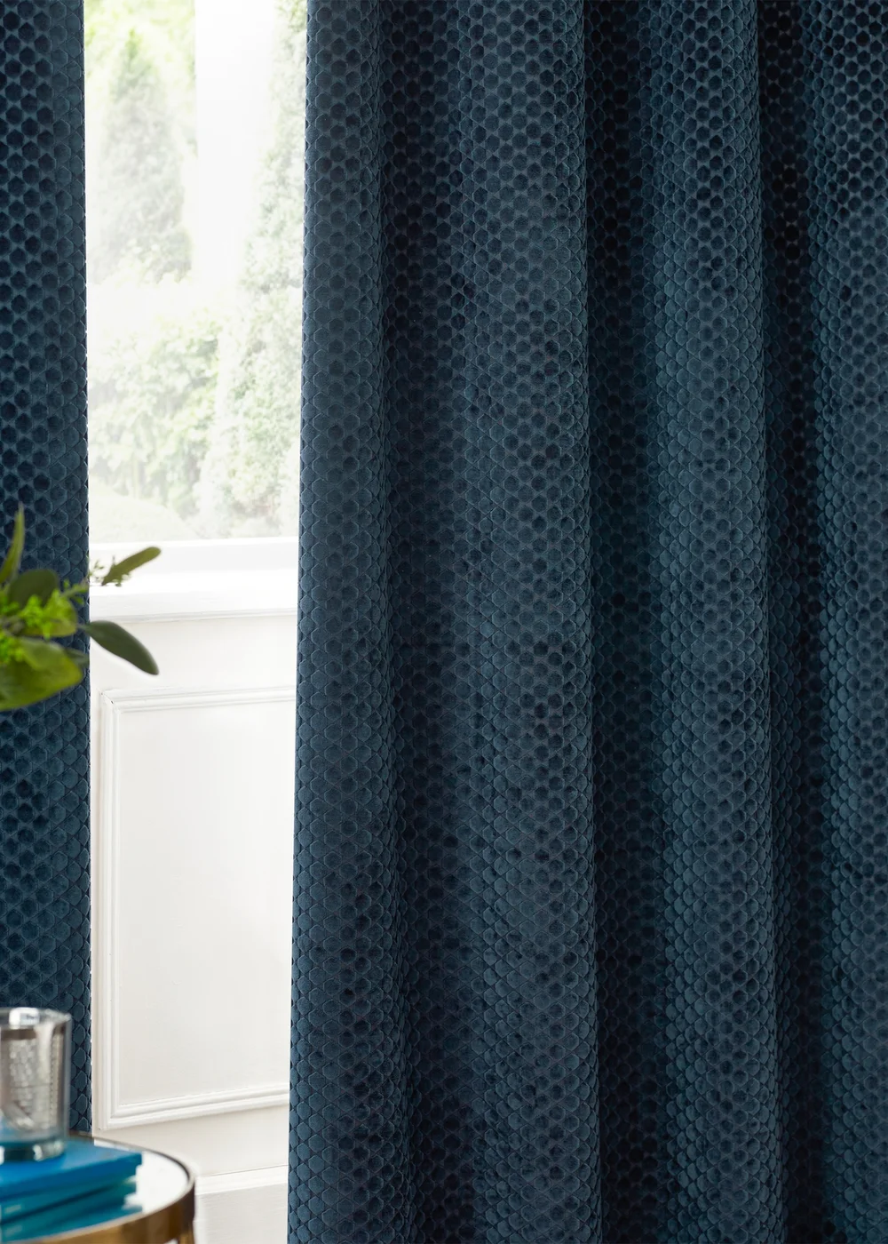 Paoletti Neptune Velvet Room Darkening Eyelet Curtain Pair Navy - 46W X 54D (117x137cm Image 5