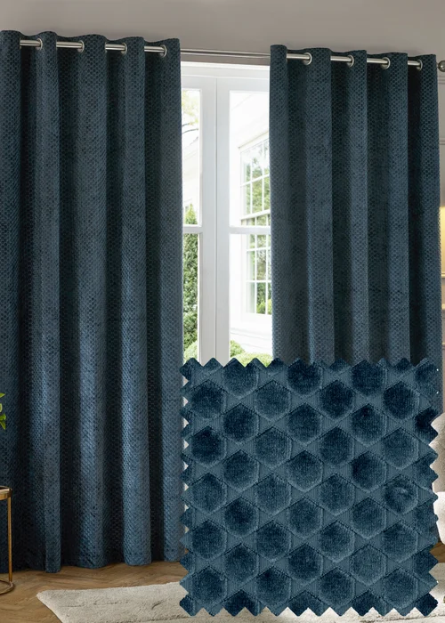 Paoletti Neptune Velvet Room Darkening Eyelet Curtain Pair Navy - 46W X 54D (117x137cm Image 1
