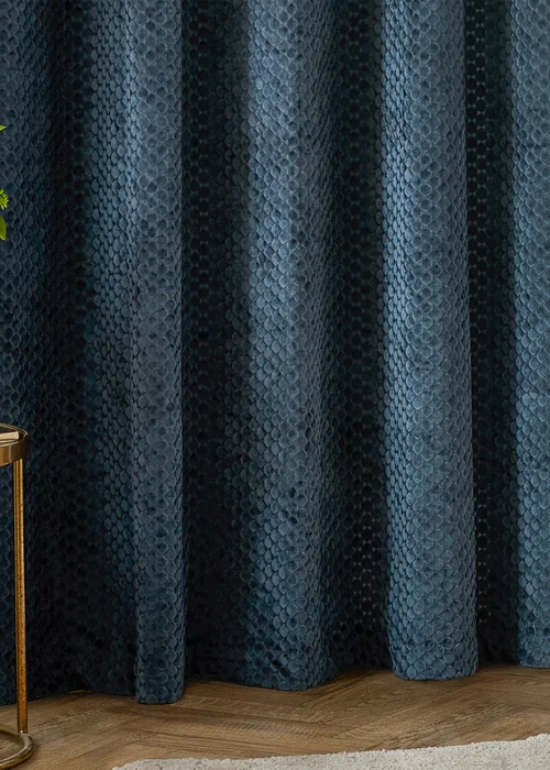 Paoletti Neptune Velvet Room Darkening Eyelet Curtain Pair Navy - 46W X 54D (117x137cm Image 4