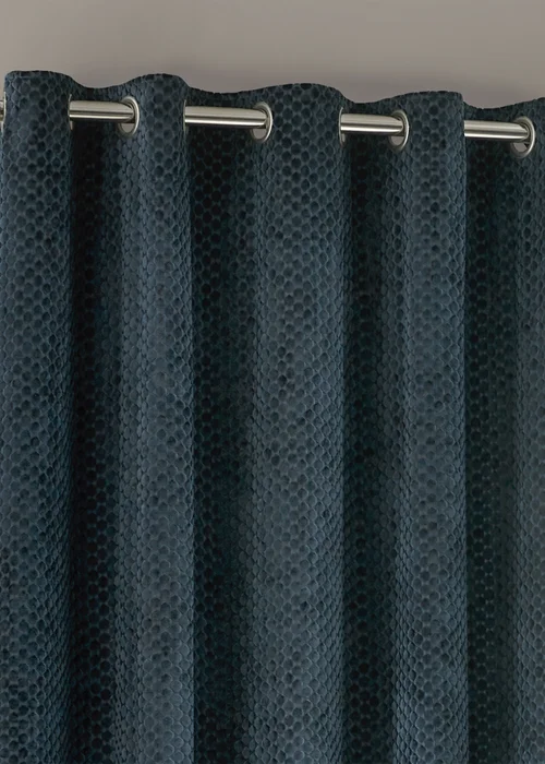 Paoletti Neptune Velvet Room Darkening Eyelet Curtain Pair Navy - 46W X 54D (117x137cm Image 3