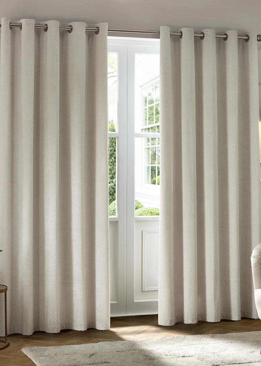 Paoletti Neptune Velvet Room Darkening Eyelet Curtain Pair Ivory - 46W X 54D (117x137cm Image 2