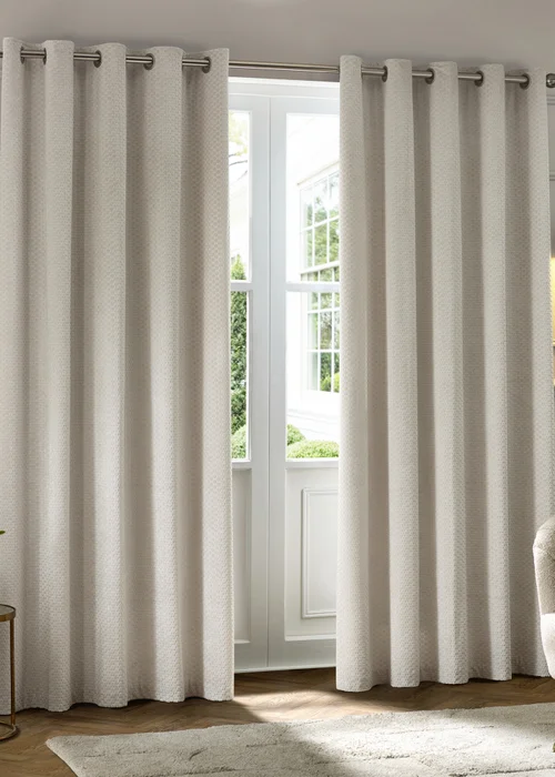 Paoletti Neptune Velvet Room Darkening Eyelet Curtain Pair Ivory - 46W X 54D (117x137cm Image 2