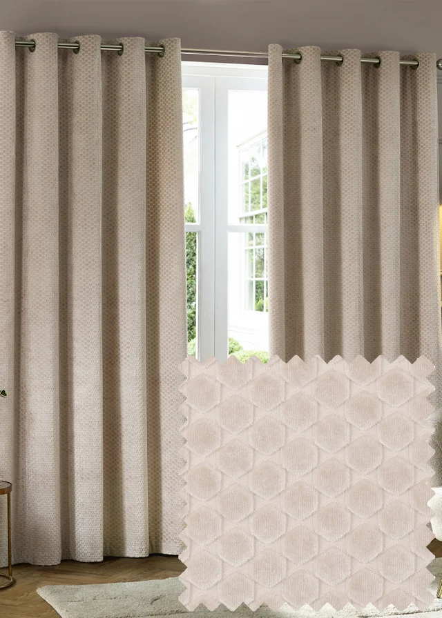 Paoletti Neptune Velvet Room Darkening Eyelet Curtain Pair Champagne