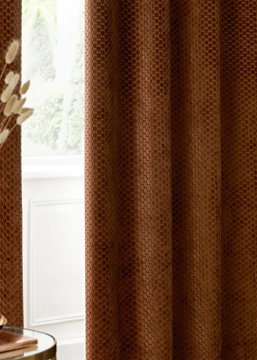 Paoletti Neptune Velvet Room Darkening Eyelet Curtain Pair Copper - 46W X 54D (117x137cm Image 5