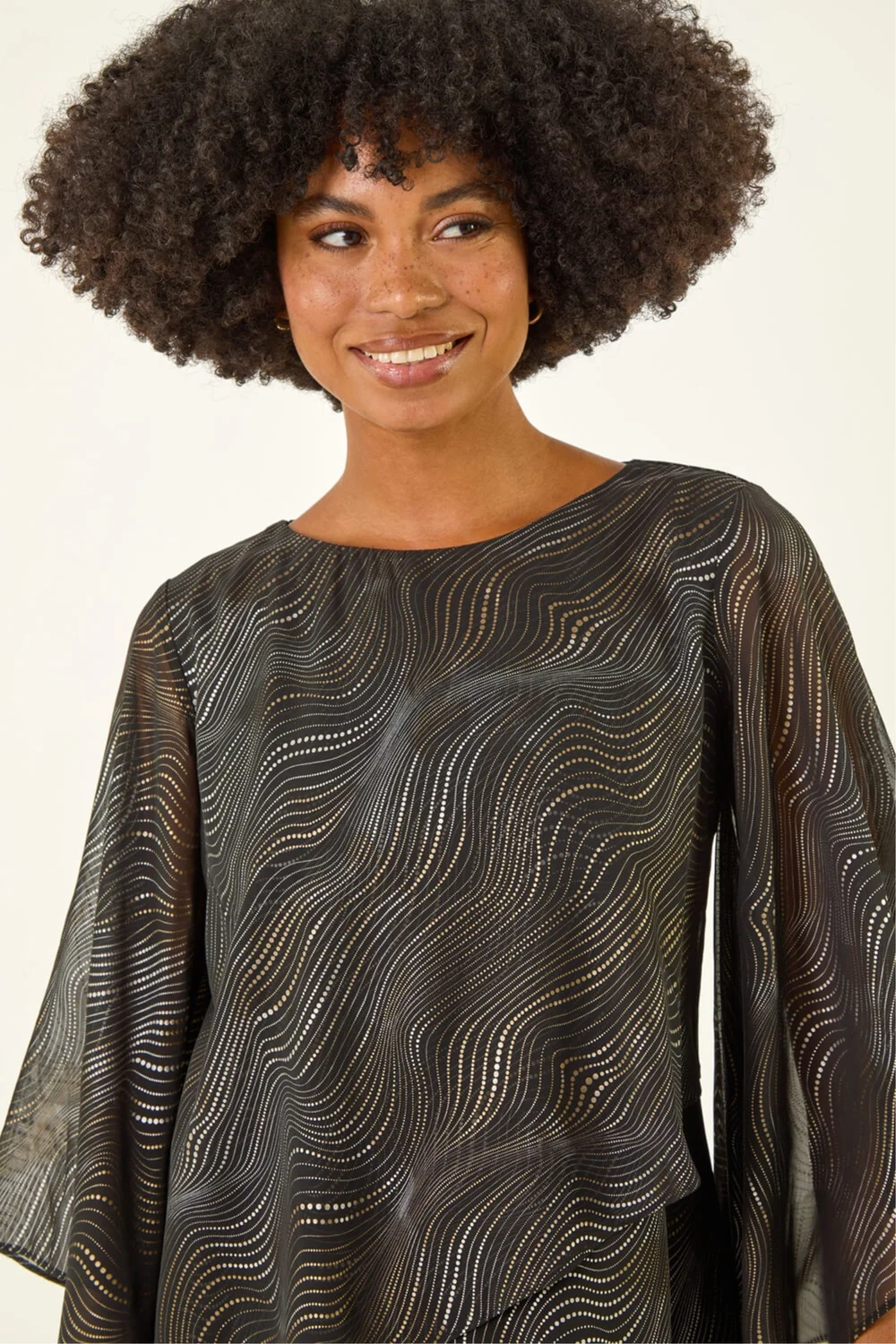 Roman Black Wavy Spot Foil Overlay Top - Size 10 Image 4