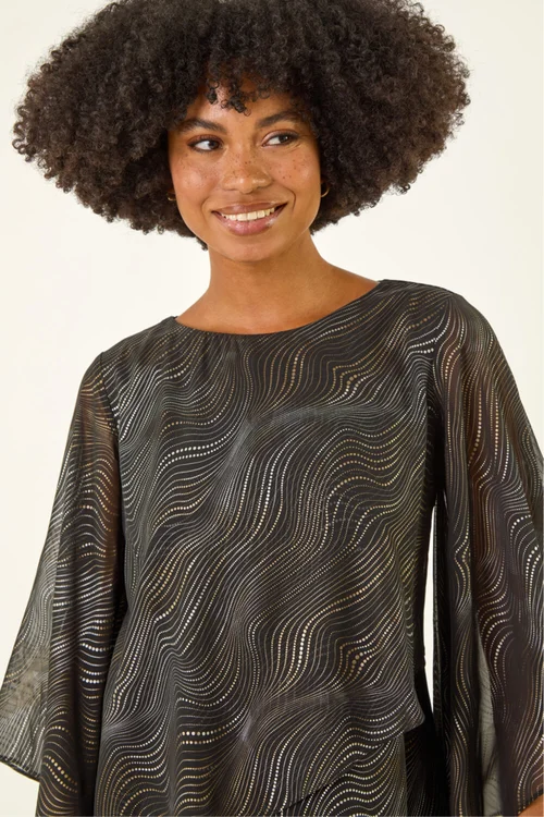 Roman Black Wavy Spot Foil Overlay Top - Size 10 Image 4