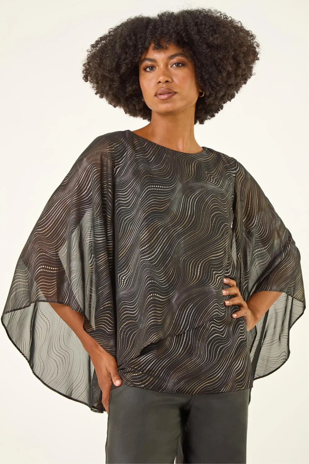 Roman Black Wavy Spot Foil Overlay Top - Size 10 Image 1