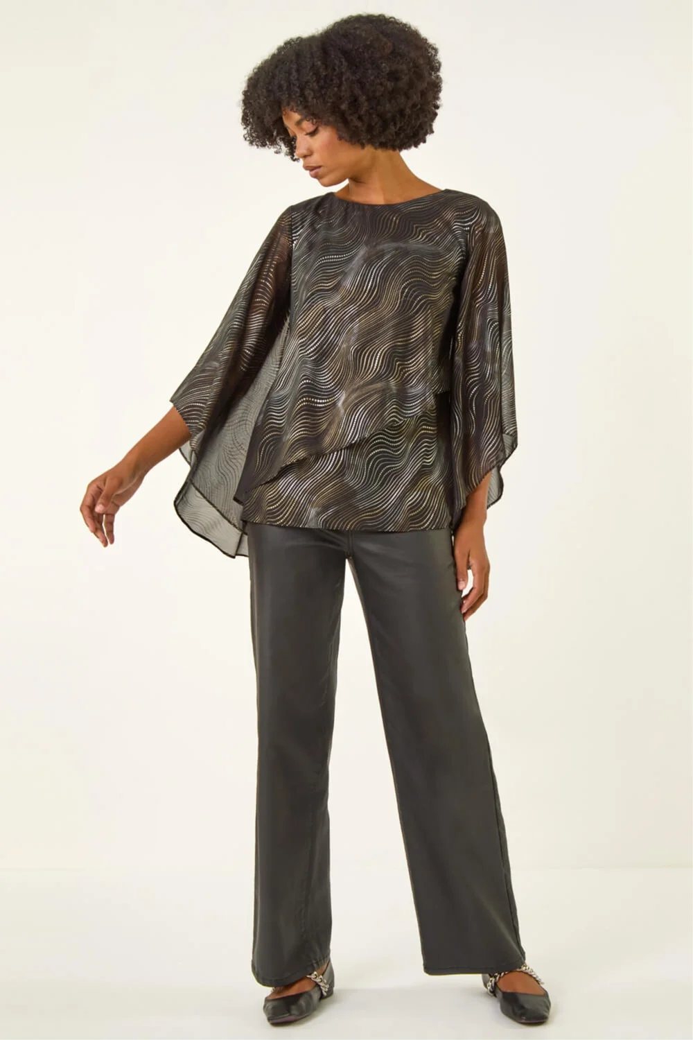 Roman Black Wavy Spot Foil Overlay Top - Size 10 Image 2