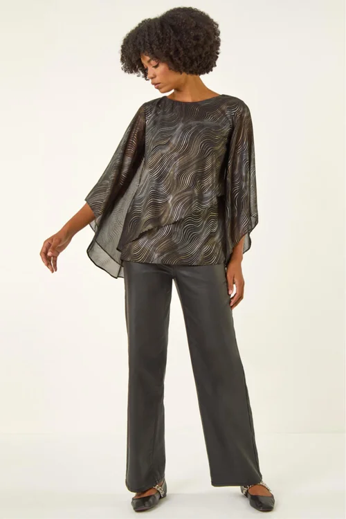 Roman Black Wavy Spot Foil Overlay Top - Size 10 Image 2