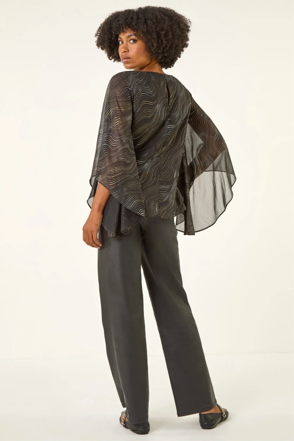 Roman Black Wavy Spot Foil Overlay Top - Size 10 Image 3