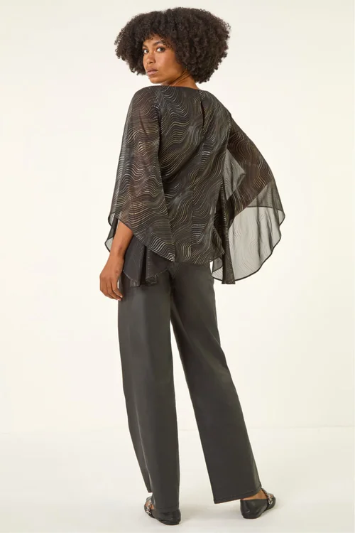 Roman Black Wavy Spot Foil Overlay Top - Size 10 Image 3