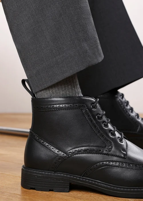 Where's That From Henry Black Brogue Lace-Up Ankle Boots - 12 Image 6