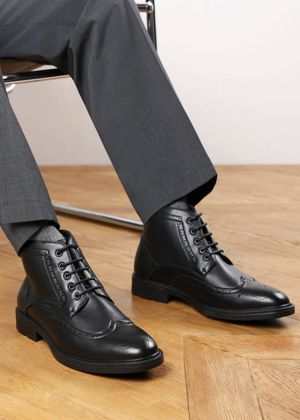Where's That From Henry Black Brogue Lace-Up Ankle Boots - 12 Image 2