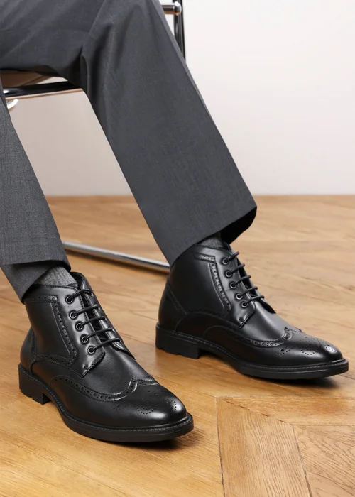 Where's That From Henry Black Brogue Lace-Up Ankle Boots - 12 Image 2
