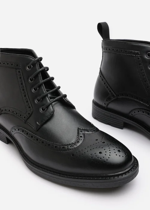 Where's That From Henry Black Brogue Lace-Up Ankle Boots - 12 Image 5