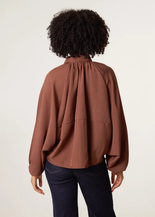 Blue Vanilla Brown Drape Puffball Zipper Jacket - One Size Image 4