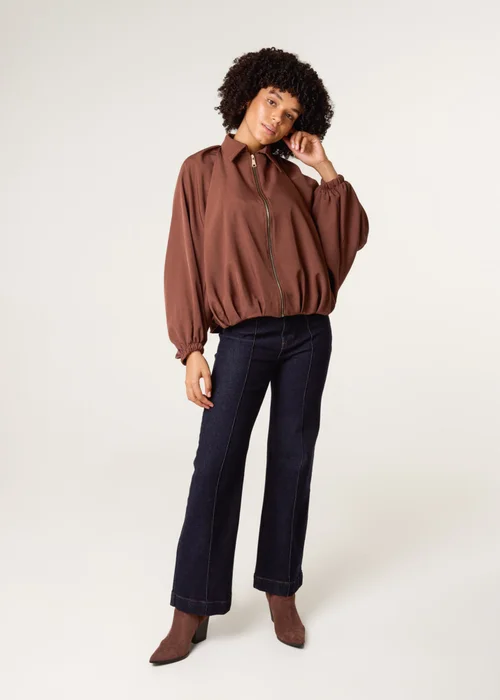 Blue Vanilla Brown Drape Puffball Zipper Jacket - One Size Image 2
