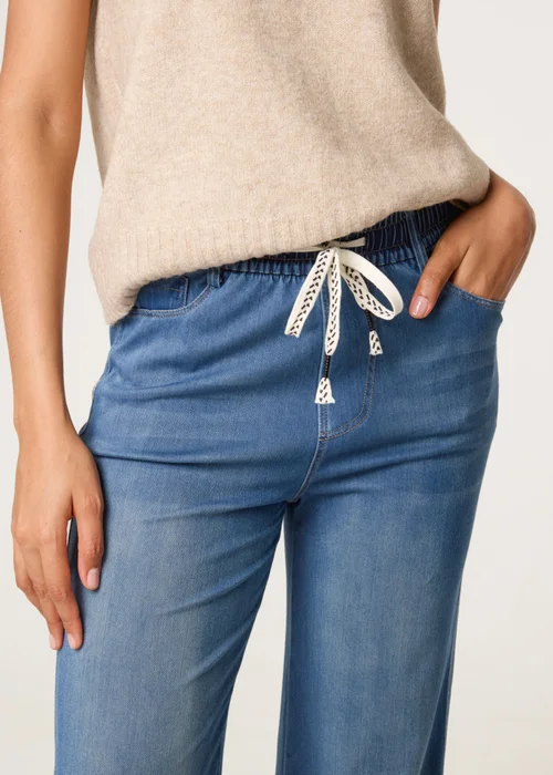 Blue Vanilla Blue Elasticated Waist Jeans With Tie - L Image 3