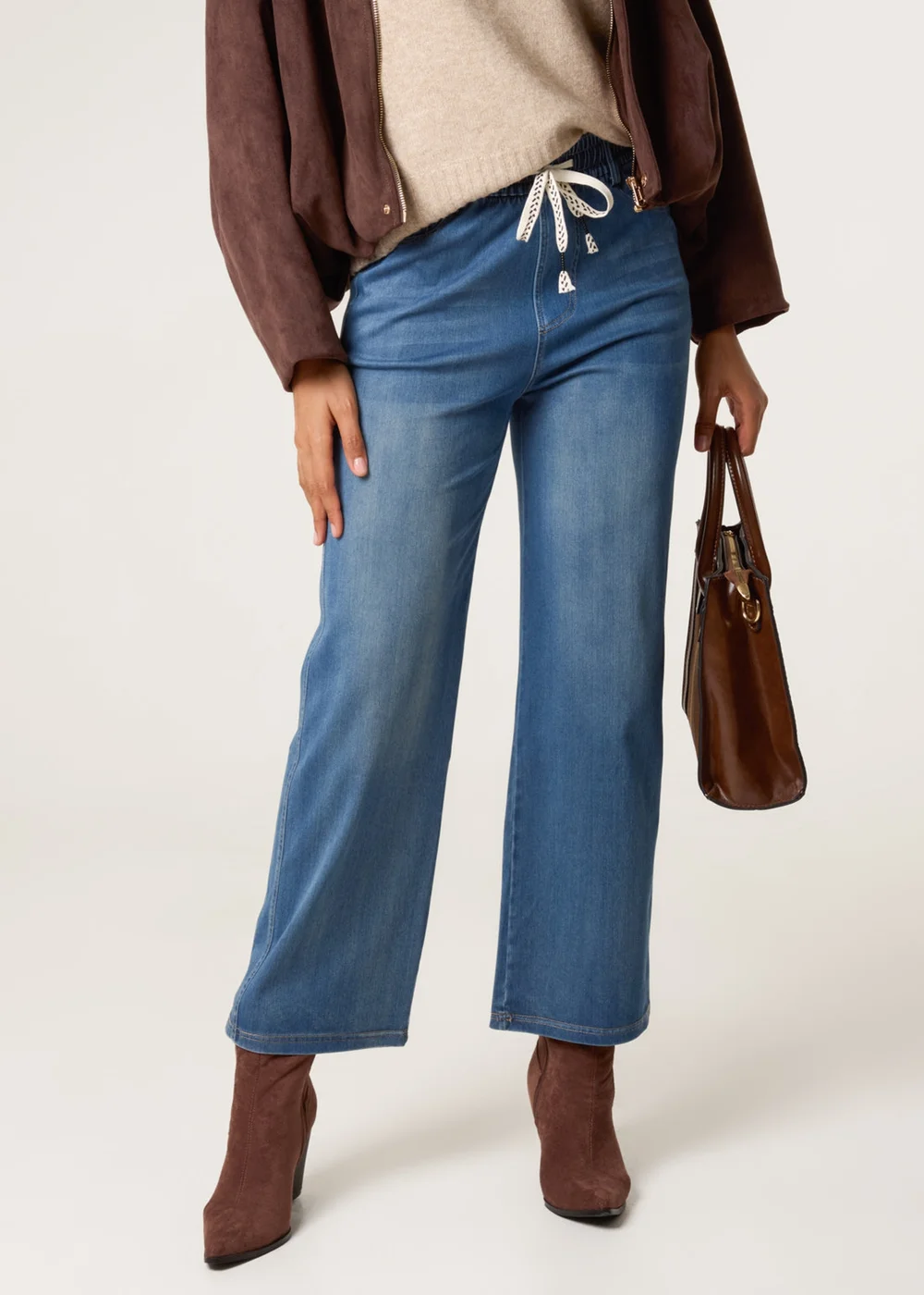 Blue Vanilla Blue Elasticated Waist Jeans With Tie - L Image 2
