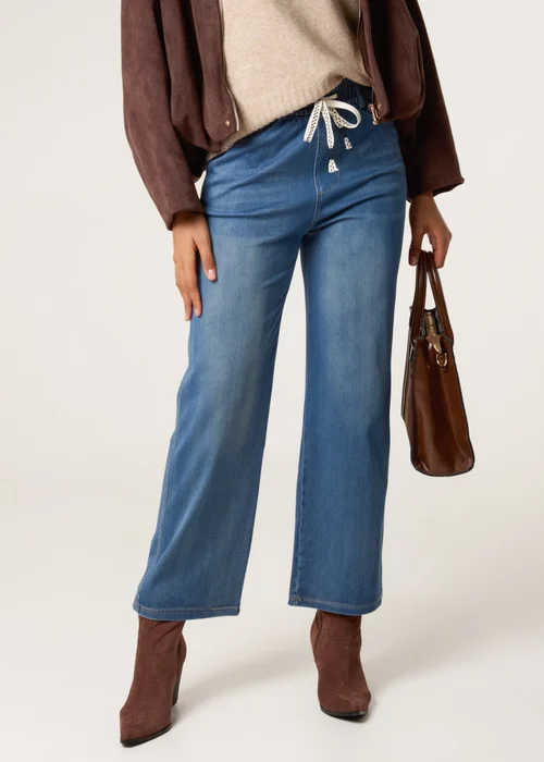 Blue Vanilla Blue Elasticated Waist Jeans With Tie - L Image 2