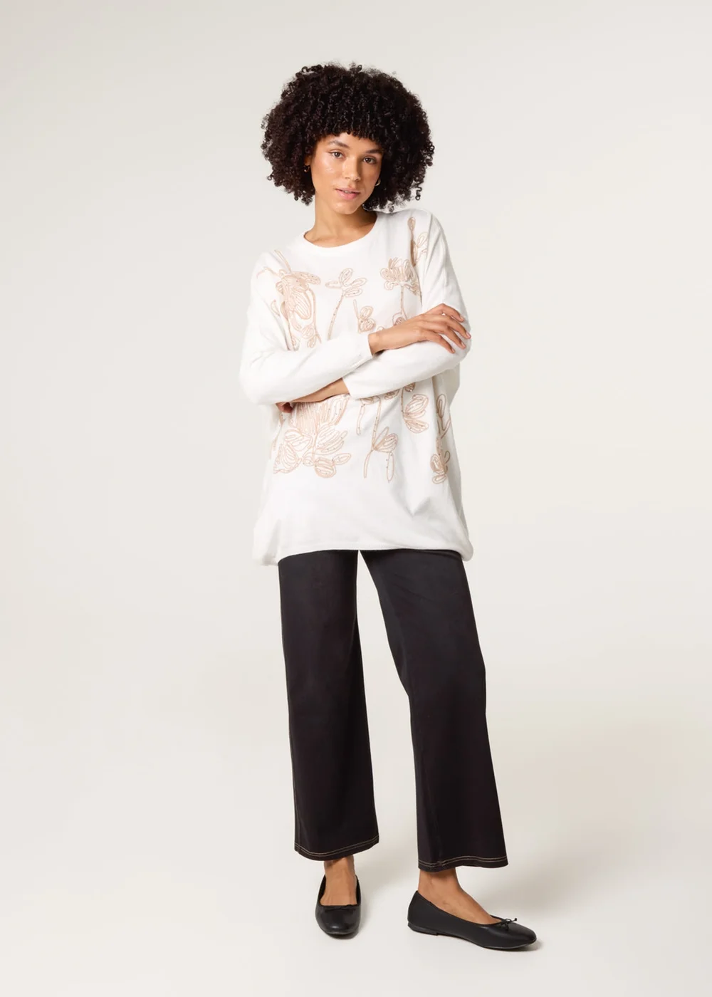 Blue Vanilla White Embroidered Round Neck Jumper - One Size Image 2
