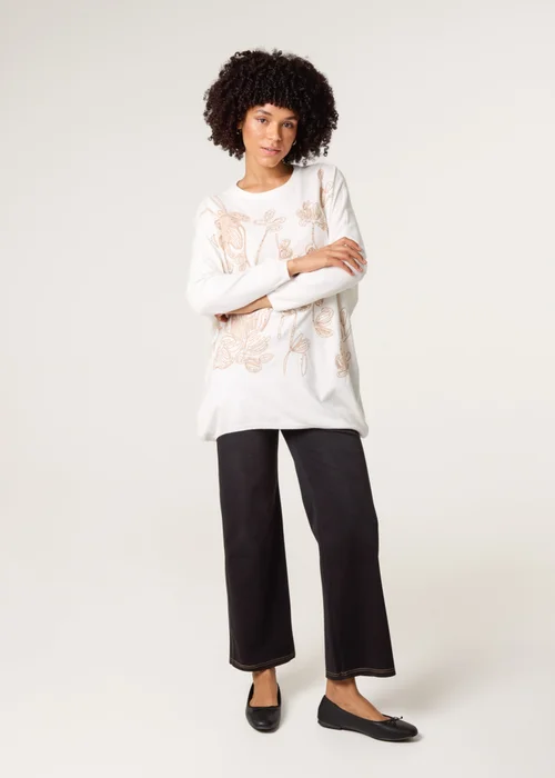 Blue Vanilla White Embroidered Round Neck Jumper - One Size Image 2