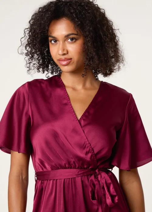 Blue Vanilla Red Satin Wrap Frill High To Low Midi Dress - 10 Image 3