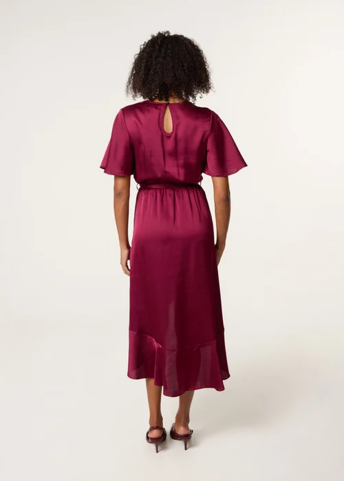 Blue Vanilla Red Satin Wrap Frill High To Low Midi Dress - 10 Image 4