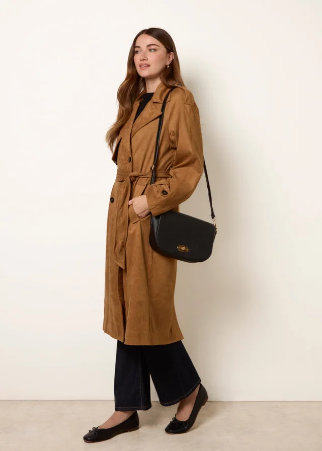 Blue Vanilla Tan Suedette Trench Coat