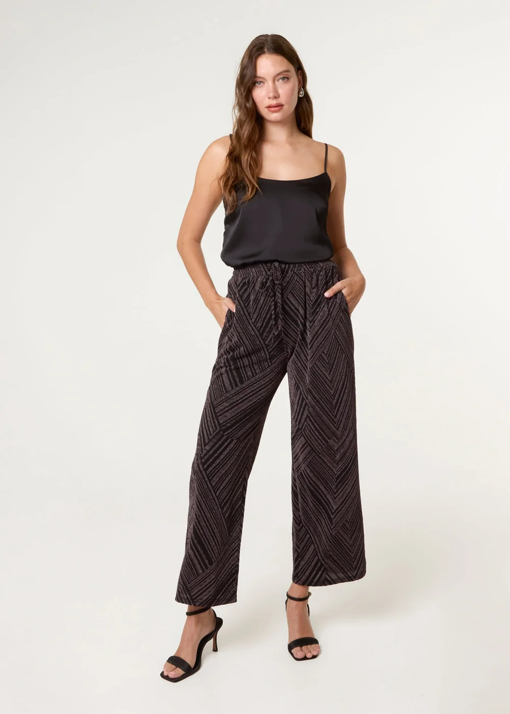 Blue Vanilla Tan Draw Cord Shimmery Trousers - 14-16 Image 1