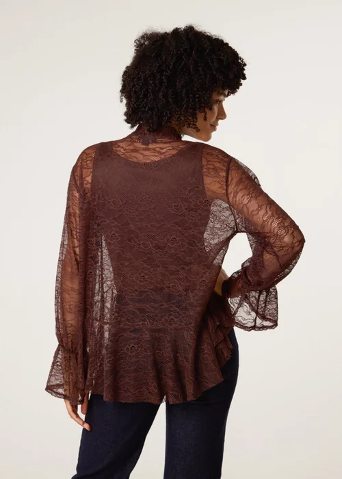 Blue Vanilla Brown Lace Pussybow Blouse - One Size Image 4