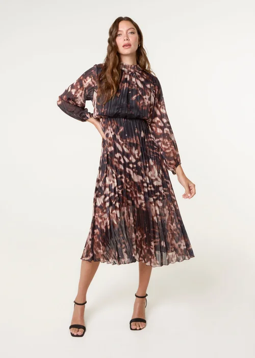 Blue Vanilla Black High Neck Metallic Pleated Dress - S Image 1