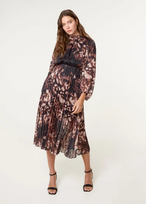 Blue Vanilla Black High Neck Metallic Pleated Dress - S Image 3