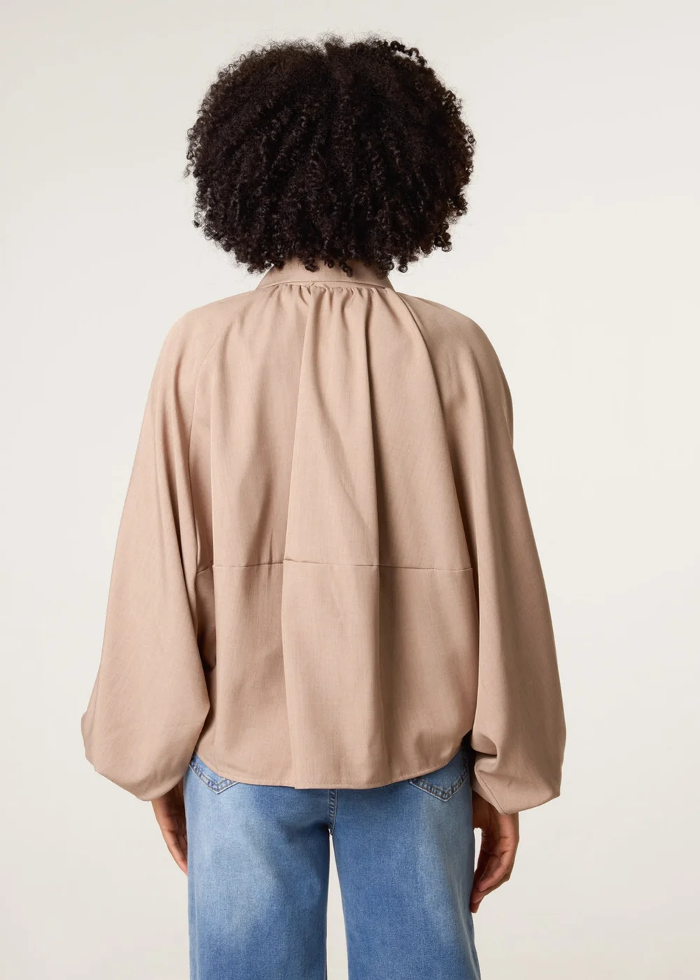 Blue Vanilla Beige Drape Puffball Zipper Jacket - One Size Image 4