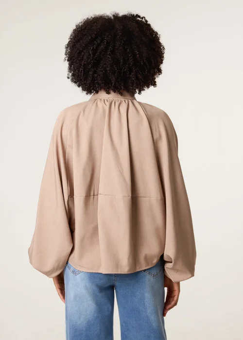 Blue Vanilla Beige Drape Puffball Zipper Jacket - One Size Image 4