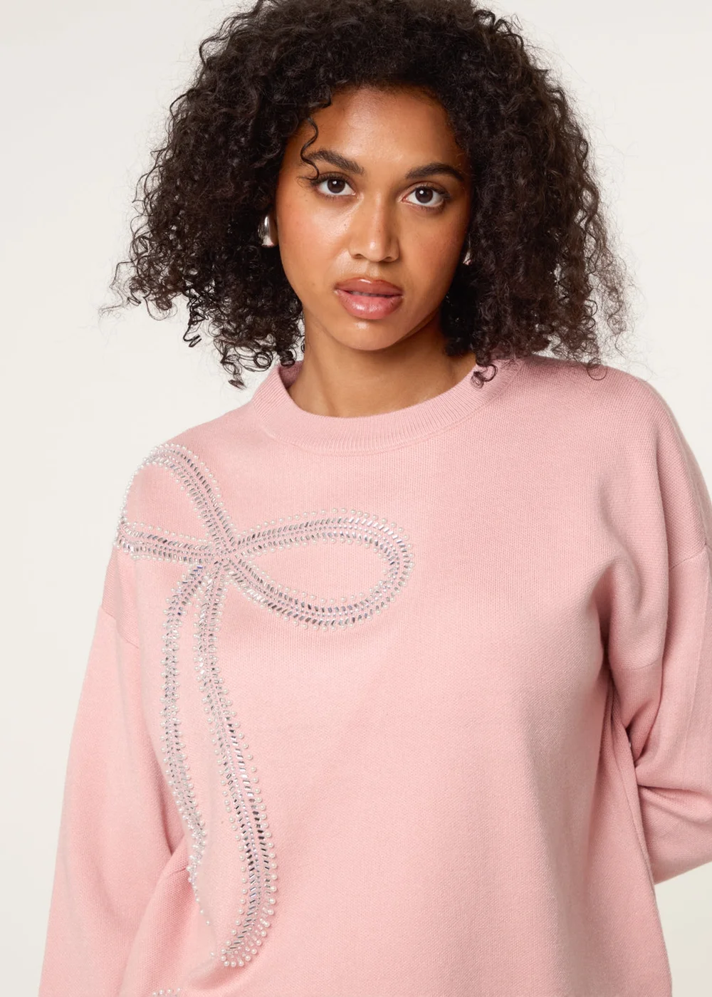 Blue Vanilla Pink Diamante And Pearl Bow Knit Jumper - M/L Image 3