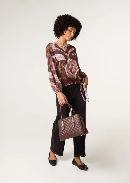 Blue Vanilla Brown Tie Knot Metallic Chiffon Blouse - S/M Image 2