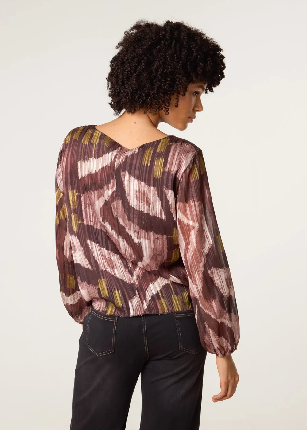 Blue Vanilla Brown Tie Knot Metallic Chiffon Blouse - S/M Image 4
