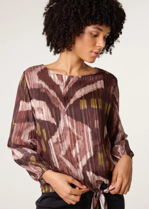 Blue Vanilla Brown Tie Knot Metallic Chiffon Blouse - S/M Image 3