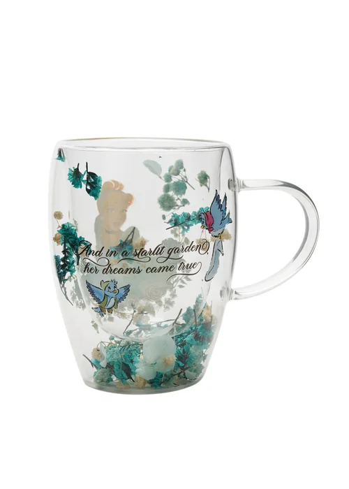 Disney Pastel Princess Floral Decorative Blue Glass Mug Cinderella - One Size Image 3