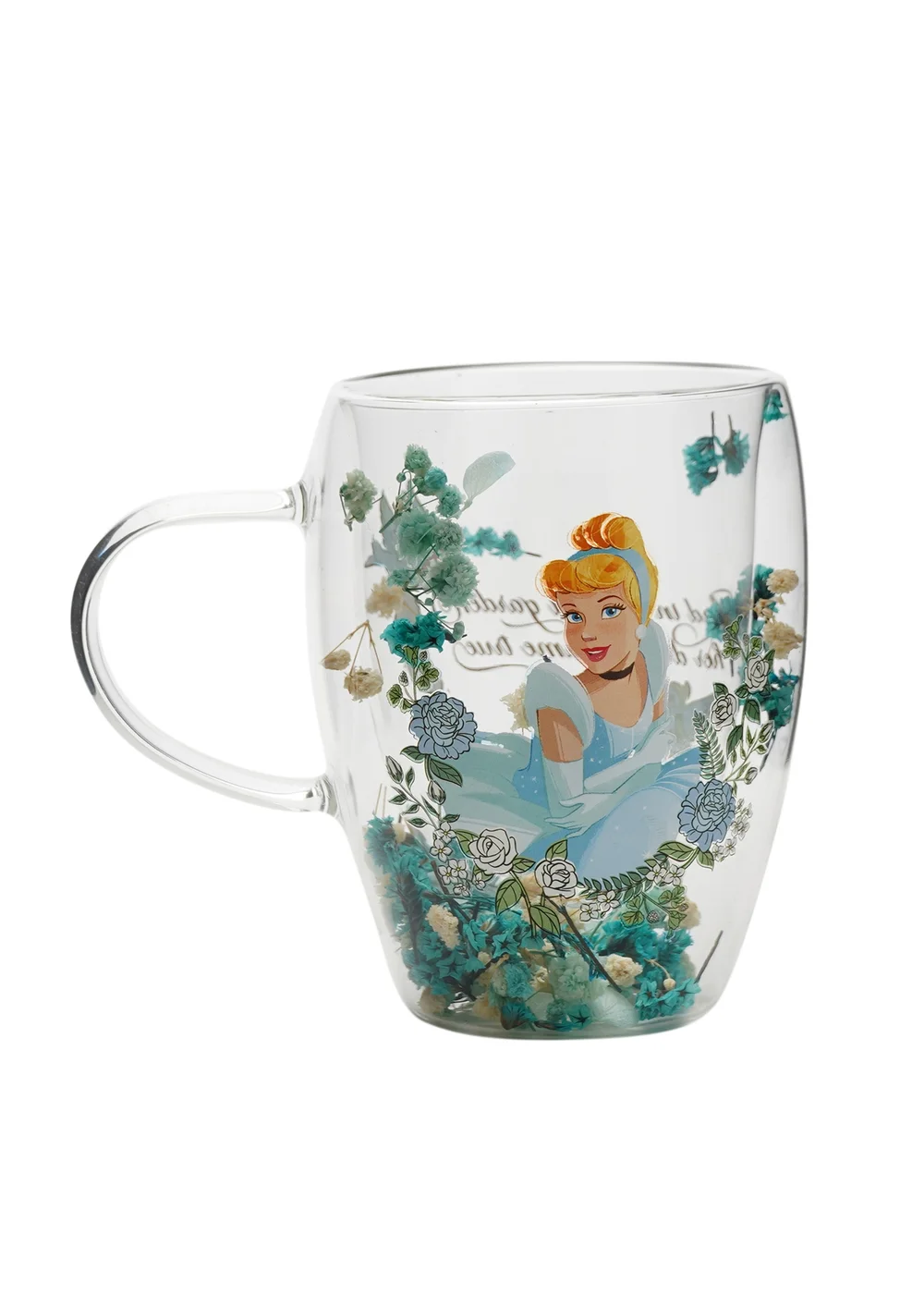 Disney Pastel Princess Floral Decorative Blue Glass Mug Cinderella - One Size Image 2