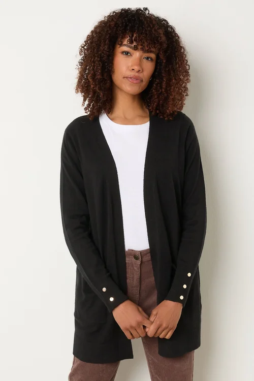 M&Co Black Button Detail Midi Cardigan - 14-16 Image 1