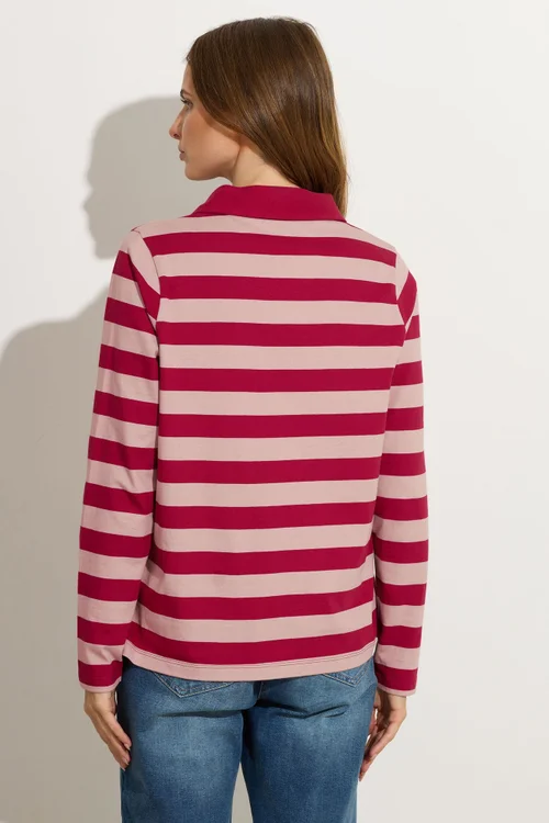 M&Co Red & Pink Cotton Stripe Polo Shirt - 18 Image 4