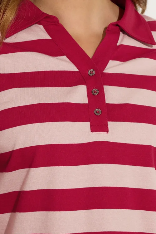 M&Co Red & Pink Cotton Stripe Polo Shirt - 18 Image 5