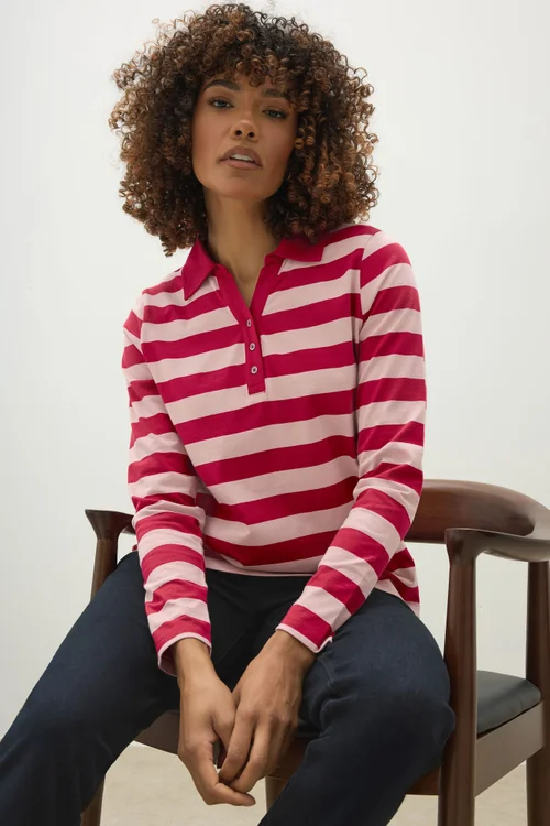 M&Co Red & Pink Cotton Stripe Polo Shirt - 18 Image 1