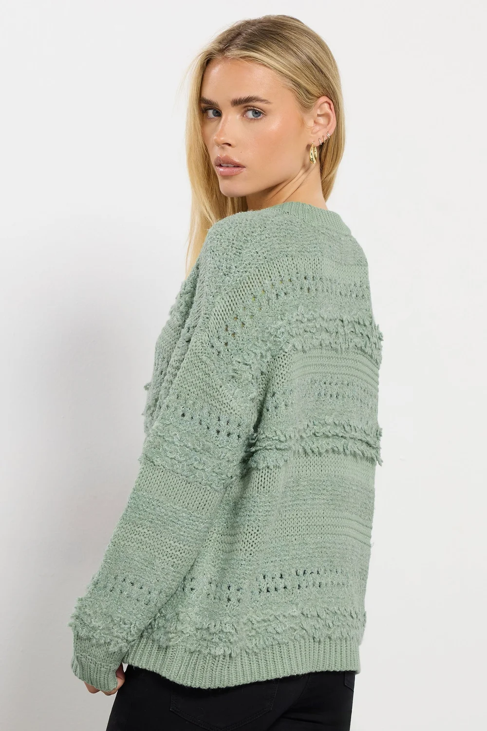 M&Co Petite Sage Green Textured Boucle Knit Jumper - 12-14 Image 3