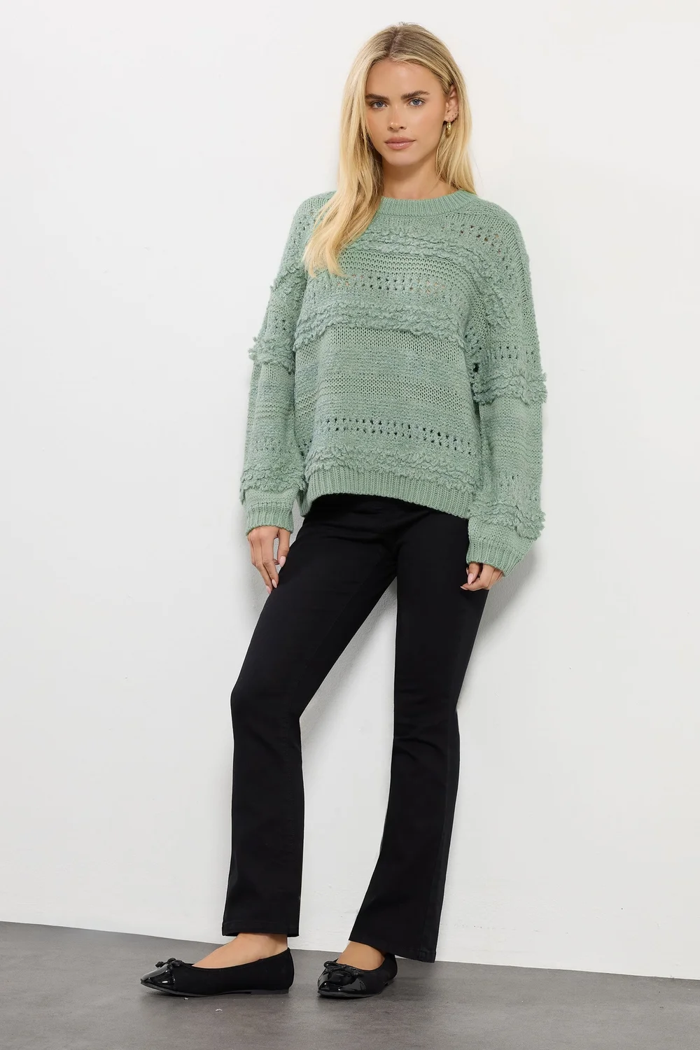 M&Co Petite Sage Green Textured Boucle Knit Jumper - 12-14 Image 2