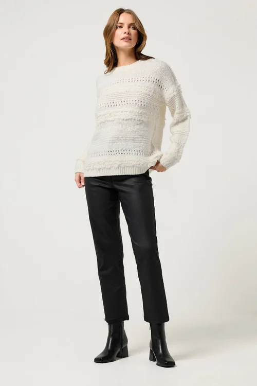M&Co Ivory White Textured Boucle Knit Jumper - 14-16 Image 3