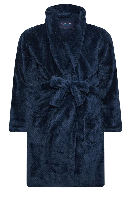 BadRhino Navy Blue Textured Fleece Dressing Gown - 3XL Image 4
