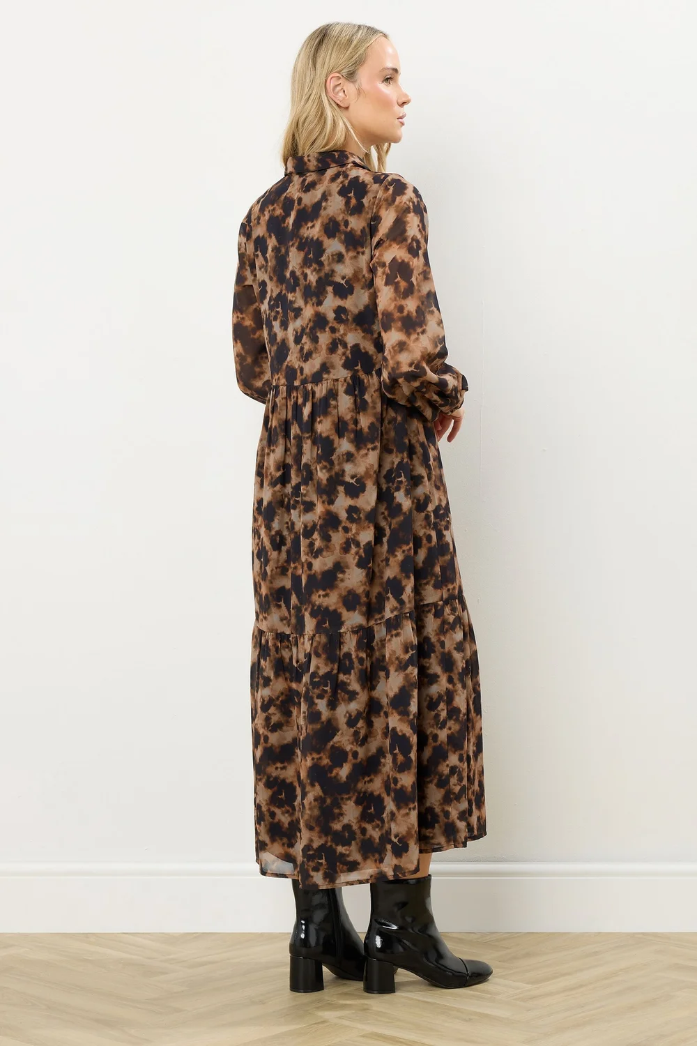 Long Tall Sally Brown Marble Sheer Tiered Dress - 10 Long Tall Sally Brown Marble Sheer Tiered Dress - 10